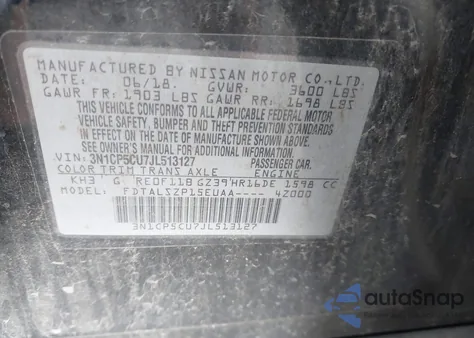 2018 Nissan Kicks Sv из США, поврежденный, VIN 3N1CP5CU7JL513127